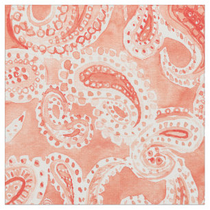PAISLEY PARTY Boho Orange Watercolor Pattern Fabric