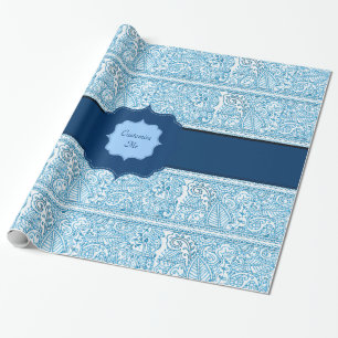 Paisley Passion - (Blue) (Henna) (Monogram) Wrapping Paper
