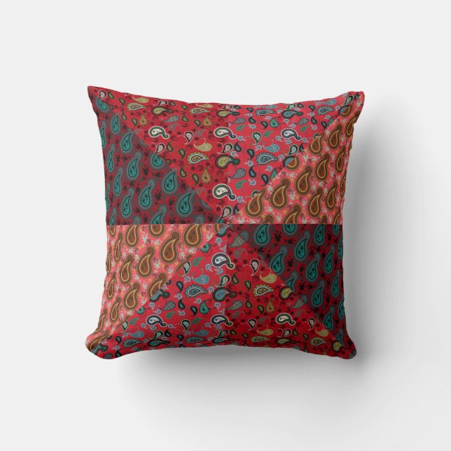 Paisley Patchwork, Boho Style, Hippie Throw Pillow (Front)