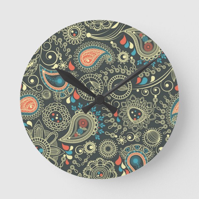 Paisley Pattern 3 Round Clock (Front)