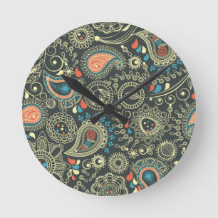 Paisley Pattern 3 Round Clock