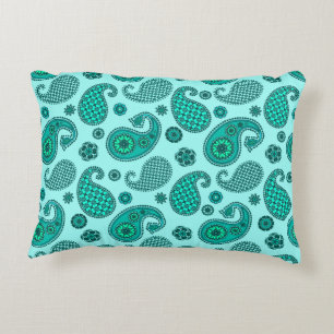 Paisley Pattern, Aqua and Turquoise Accent Pillow
