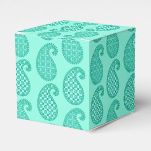 Paisley pattern, aqua and turquoise favor box
