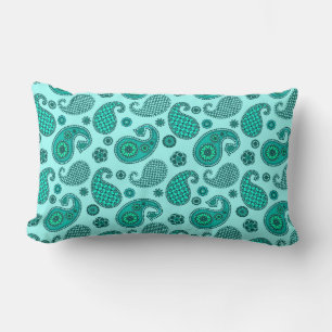 Paisley Pattern, Aqua and Turquoise Lumbar Pillow