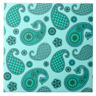 Paisley Pattern, Aqua and Turquoise Tile