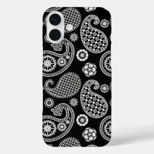 Paisley pattern, Black and White iPhone 16 Plus Case
