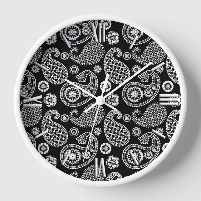 Paisley pattern, Black and White Clock (Front)