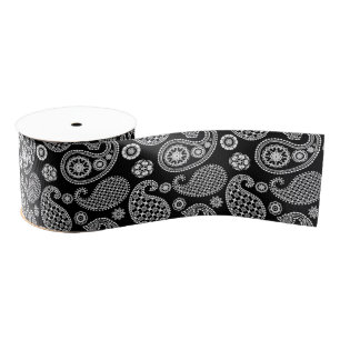 Paisley pattern, Black and White Grosgrain Ribbon