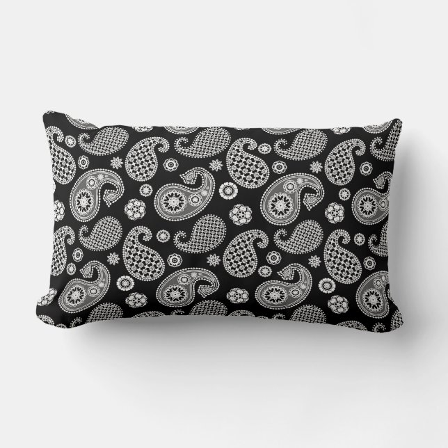 Paisley Pattern, Black and White Lumbar Pillow (Front)