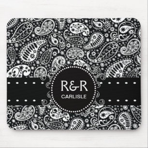 Paisley Pattern Black and White  Personalized Mouse Pad