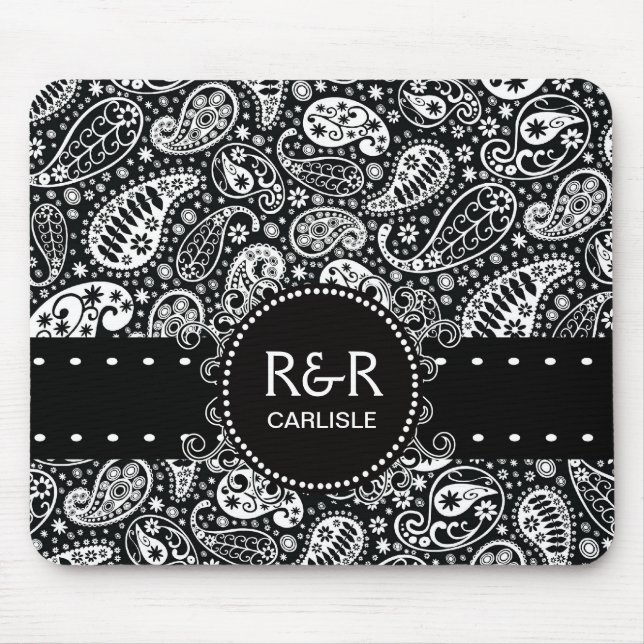 Paisley Pattern Black and White  Personalized Mouse Pad (Front)
