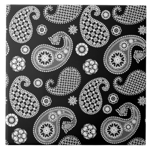 Paisley Pattern, Black and White Tile