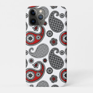 Paisley pattern, Black, White and Red iPhone 11 Pro Case