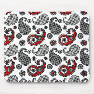 Paisley pattern, Black, White and Red Mouse Pad