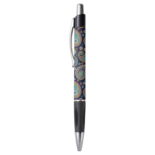 Paisley pattern blue and orange elegant pen (Top (Vertical))