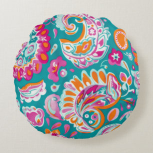 Paisley Pattern Boho Floral Decorative Round Pillow