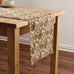 Paisley pattern, brown, tan and beige short table runner