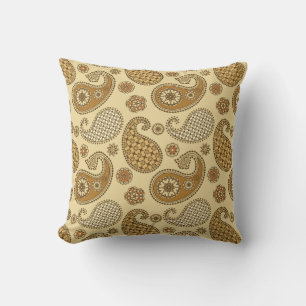 Paisley pattern, brown, tan and beige throw pillow