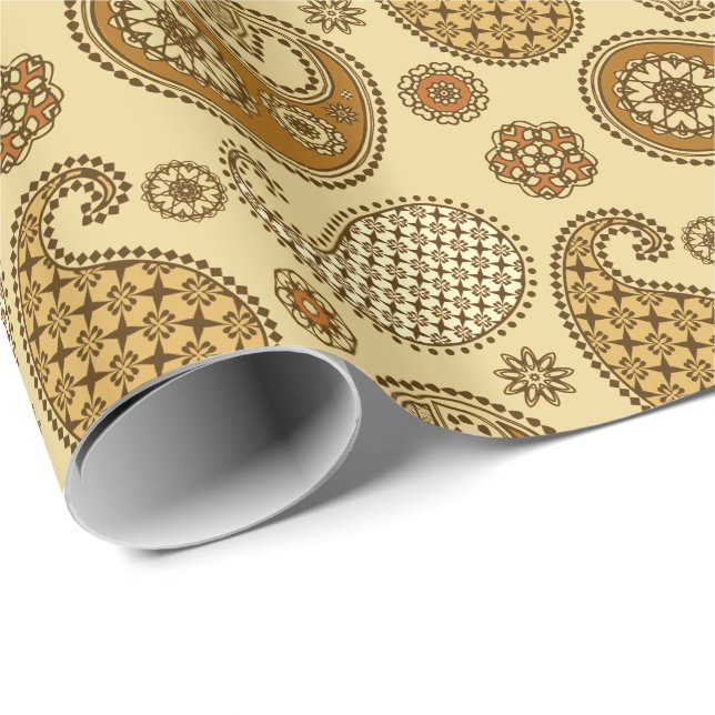 Paisley pattern, brown, tan and beige wrapping paper (Roll Corner)
