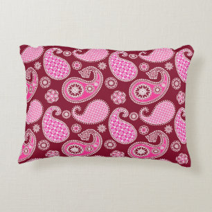 Paisley pattern, Burgundy, Pink and White Accent Pillow