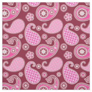 Paisley pattern, Burgundy, Pink and White Fabric