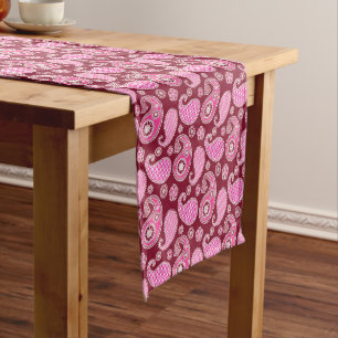 Paisley pattern, Burgundy, Pink and White Short Table Runner