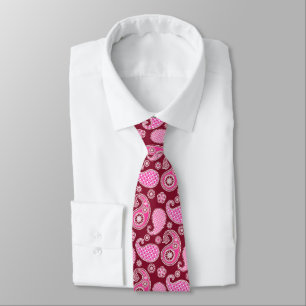 Paisley pattern, Burgundy, Pink and White Tie