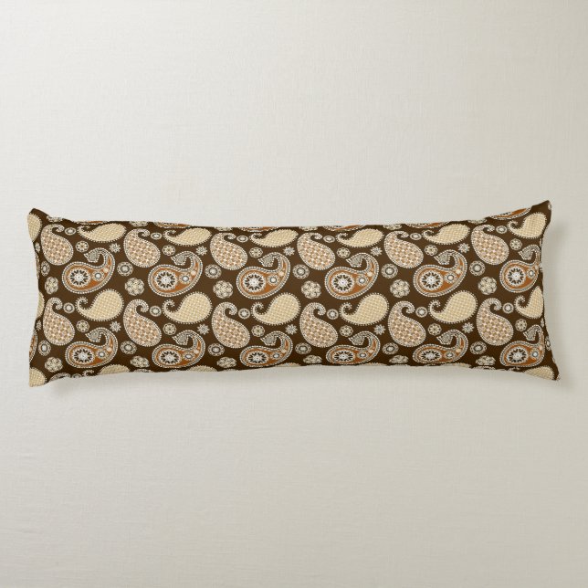 Paisley pattern, Chocolate Brown and Tan Body Pillow (Back)