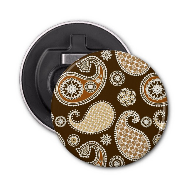 Paisley pattern, Chocolate Brown and Tan Bottle Opener (Front)