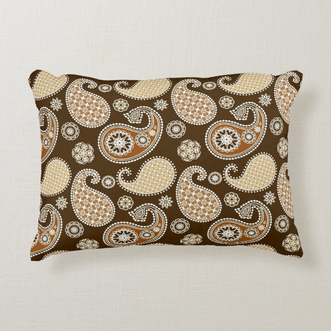 Paisley pattern, Chocolate Brown and Tan Decorative Pillow (Front)