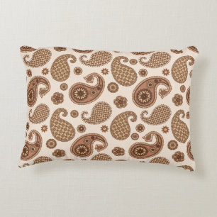 Paisley Pattern, Chocolate Brown and Tan on Beige Accent Pillow