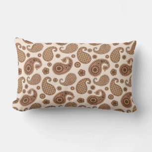 Paisley Pattern, Chocolate Brown and Tan on Beige Lumbar Pillow