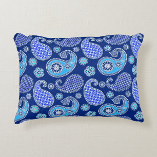 Paisley pattern, cobalt blue and white accent pillow