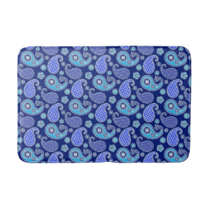 Paisley pattern, cobalt blue and white bath mat
