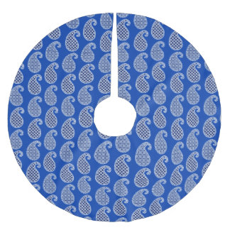 Paisley pattern, cobalt blue and white brushed polyester tree skirt