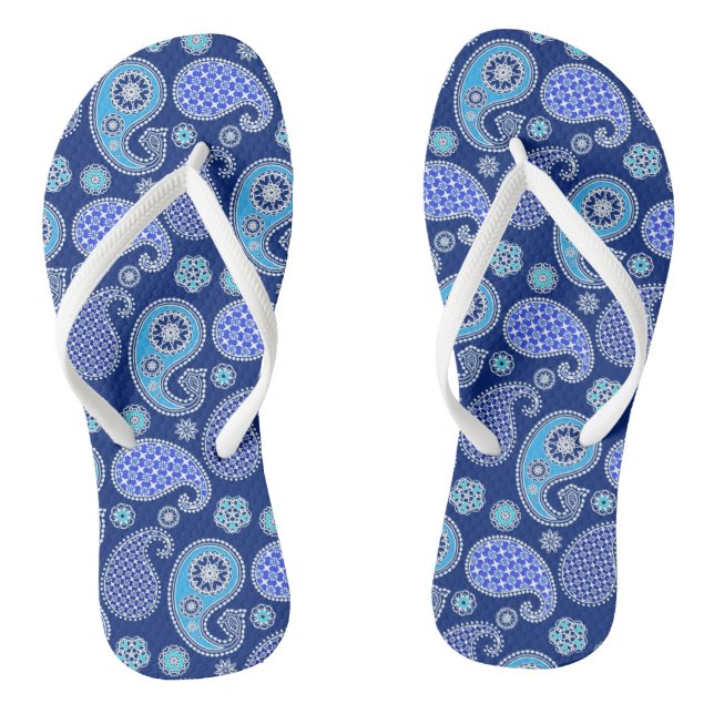 Paisley pattern, cobalt blue and white flip flops (Footbed)