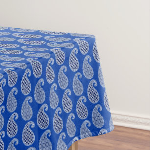 Paisley pattern, cobalt blue and white tablecloth