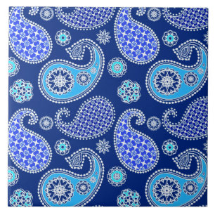 Paisley pattern, cobalt blue and white tile
