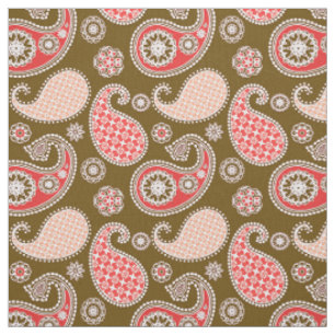 Paisley pattern, coral and chocolate brown fabric