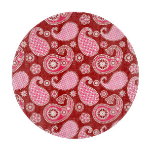 Paisley pattern, Dark Red, Pink and White Cutting Board