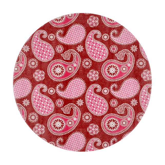 Paisley pattern, Dark Red, Pink and White Cutting Board (Front)
