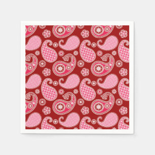 Paisley pattern, Dark Red, Pink and White Napkin