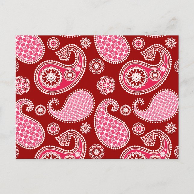 Paisley pattern, Dark Red, Pink and White Postcard (Front)