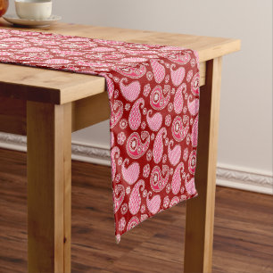 Paisley pattern, Dark Red, Pink and White Short Table Runner