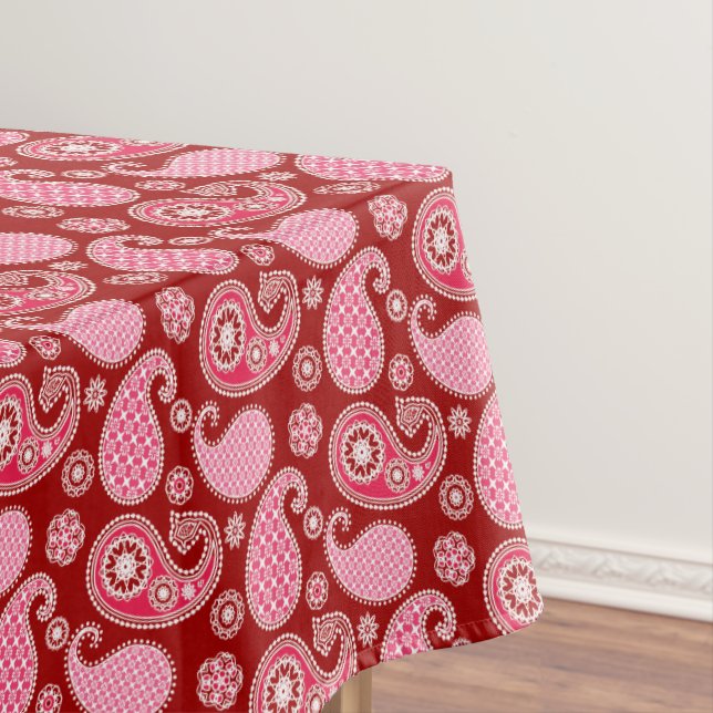Paisley pattern, Dark Red, Pink and White Tablecloth (In Situ)