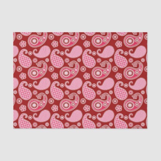 Paisley pattern, Dark Red, Pink and White Tissue Paper (Front)