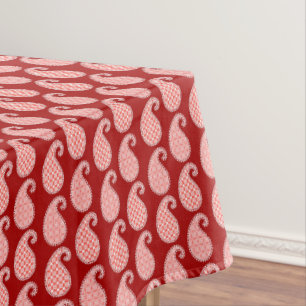 Paisley pattern, deep red and white tablecloth