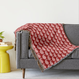 Paisley pattern, deep red and white throw blanket