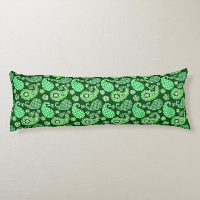 Paisley pattern, Emerald and Jade Green Body Pillow (Back)