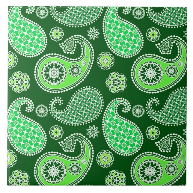 Paisley pattern, Emerald and Jade Green Tile (Front)